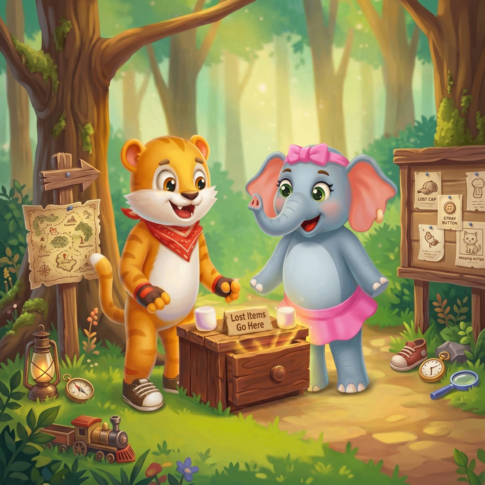 Siso and FeeFee at the Lost and Found drawer with magical marshmallows