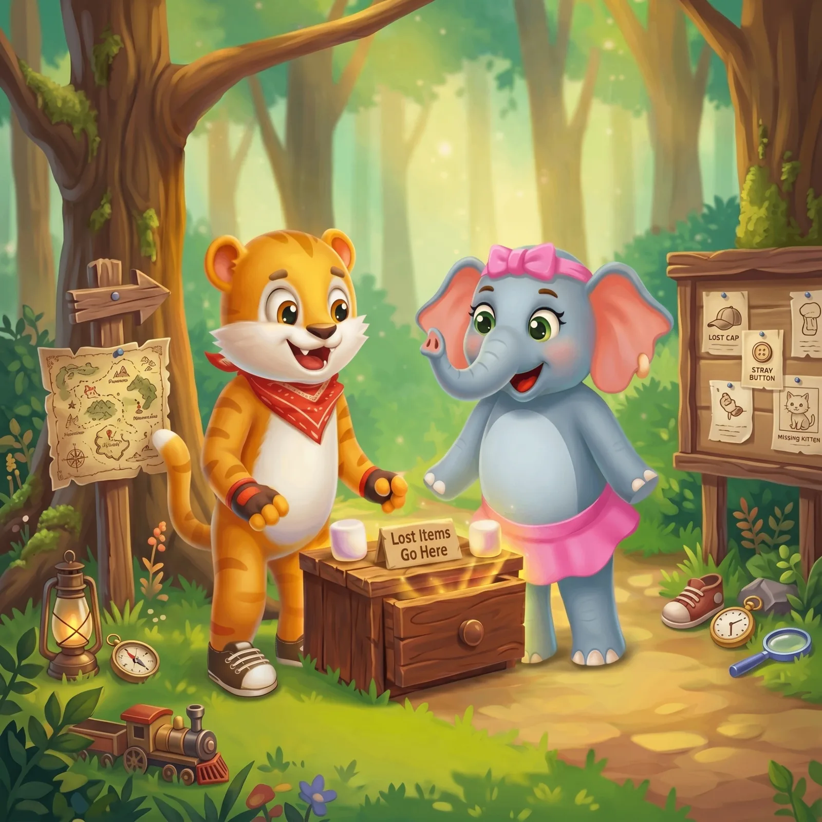 Siso and FeeFee at the Lost and Found drawer with magical marshmallows