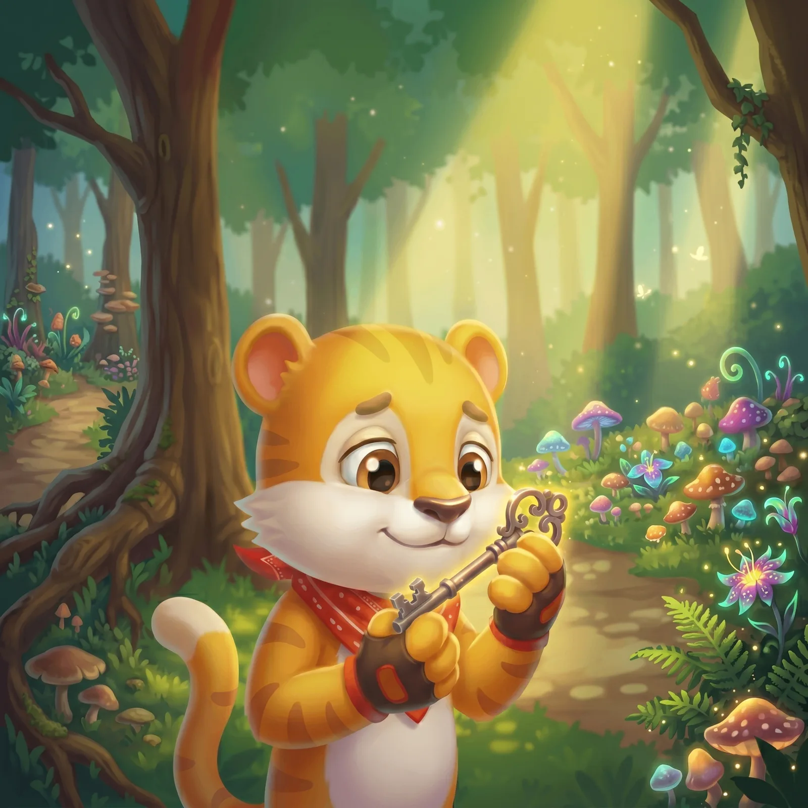 Siso the tiger gently holding the shiny key