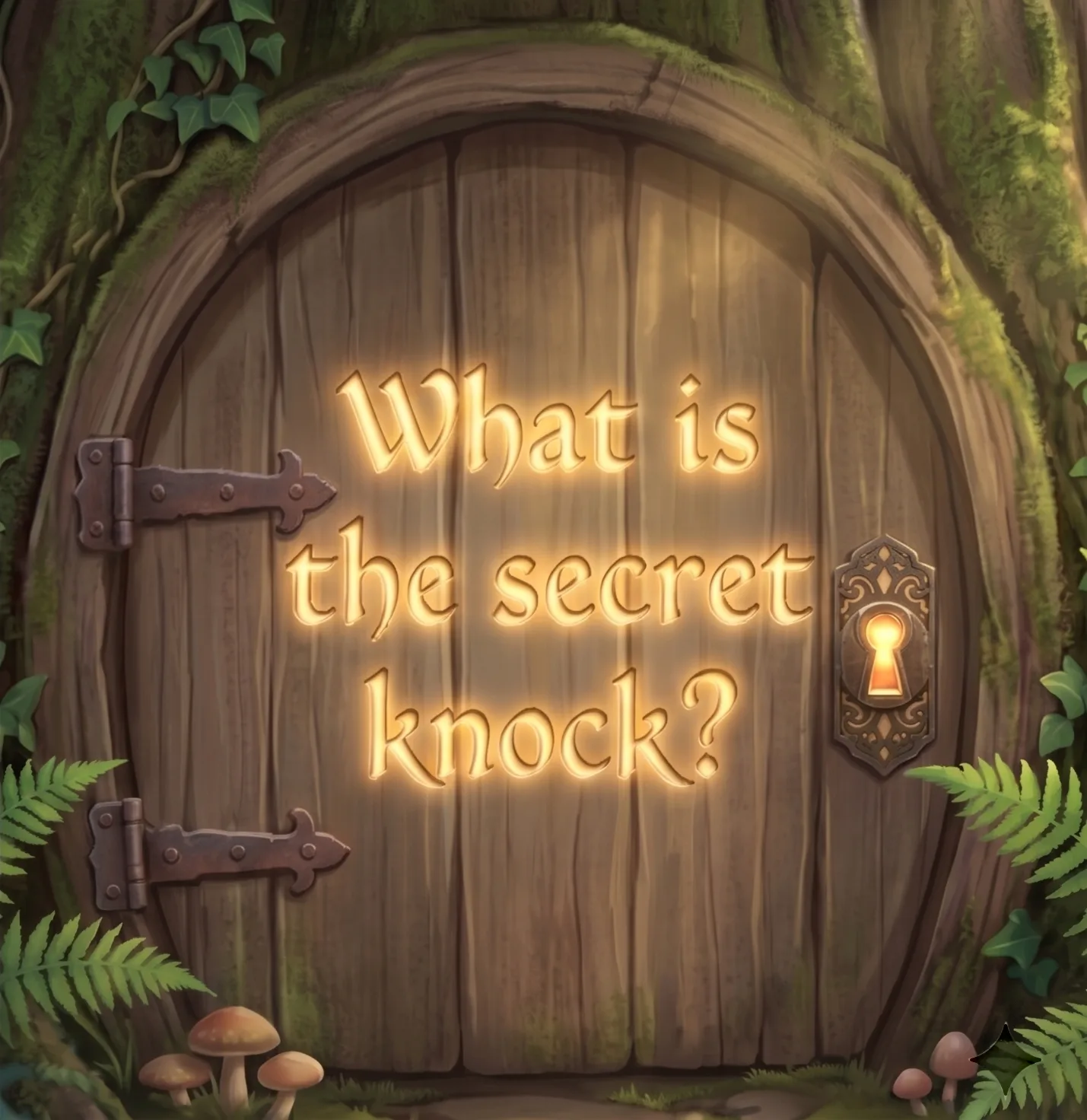 A glowing secret door asking 'What is the secret knock?'